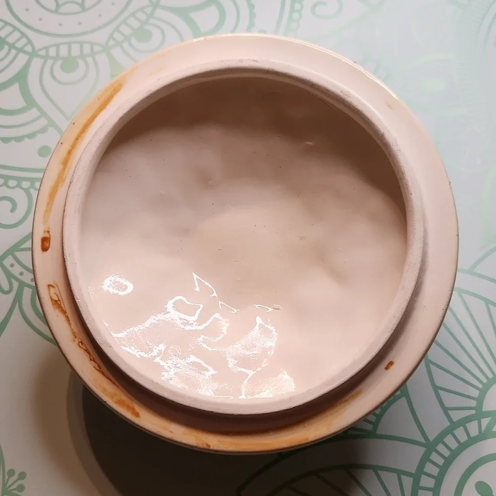 Vintage Cookie Jar Canister Flowers Daisy Butterfly Cream Orange Yellow Brown - Picture 11 of 12